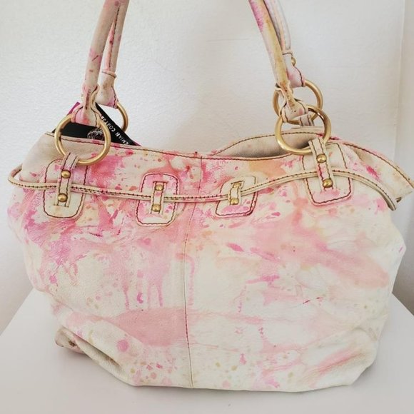 Barneys New York Leather Purse Handbag Orange pink ivory white tie dye tote bag - Picture 7 of 7